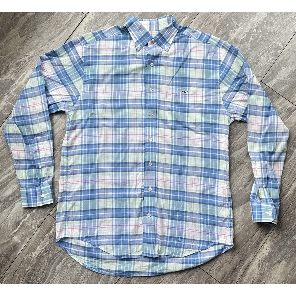 Vineyard Vines Slim Fit Tucker Shirt Blue Gingham 100% Cotton Button Down Size M